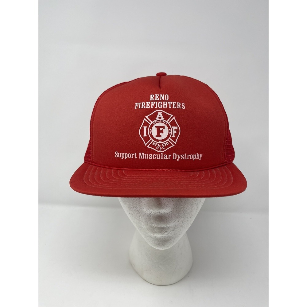Vintage 1980's Reno‎ Firefighters Snapback Cap Hat Winner Renaissance Int'l, Red